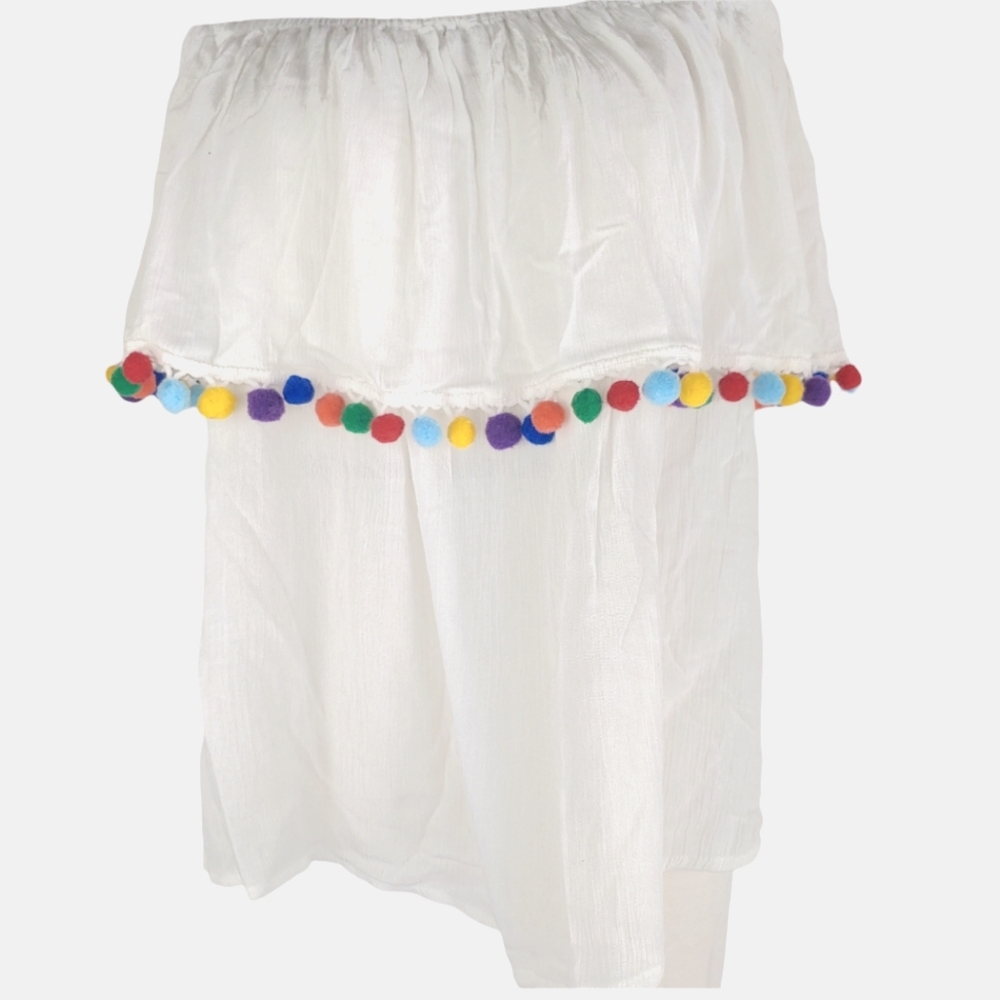 Forever 21 Plus 100% Rayon Crepe Off The Shoulder Pom Pom Top Size OX